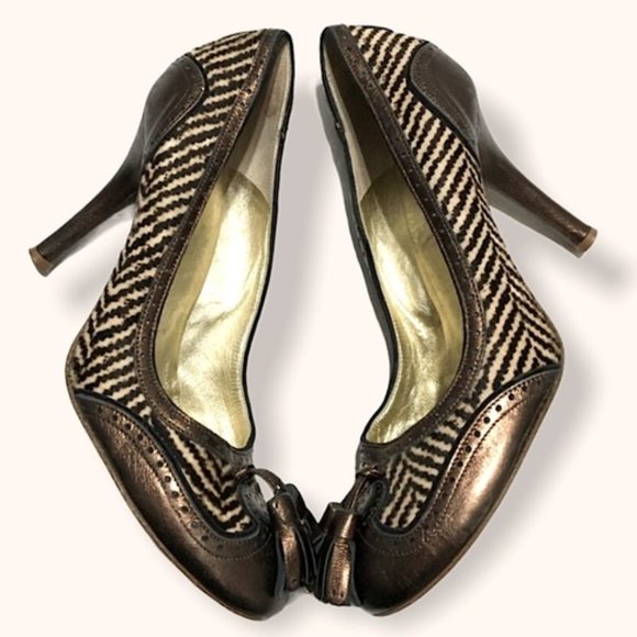 Etro Pony Hair & Leather Animal Print 3.5” Pumps Sz 7 - Picture 1 of 6